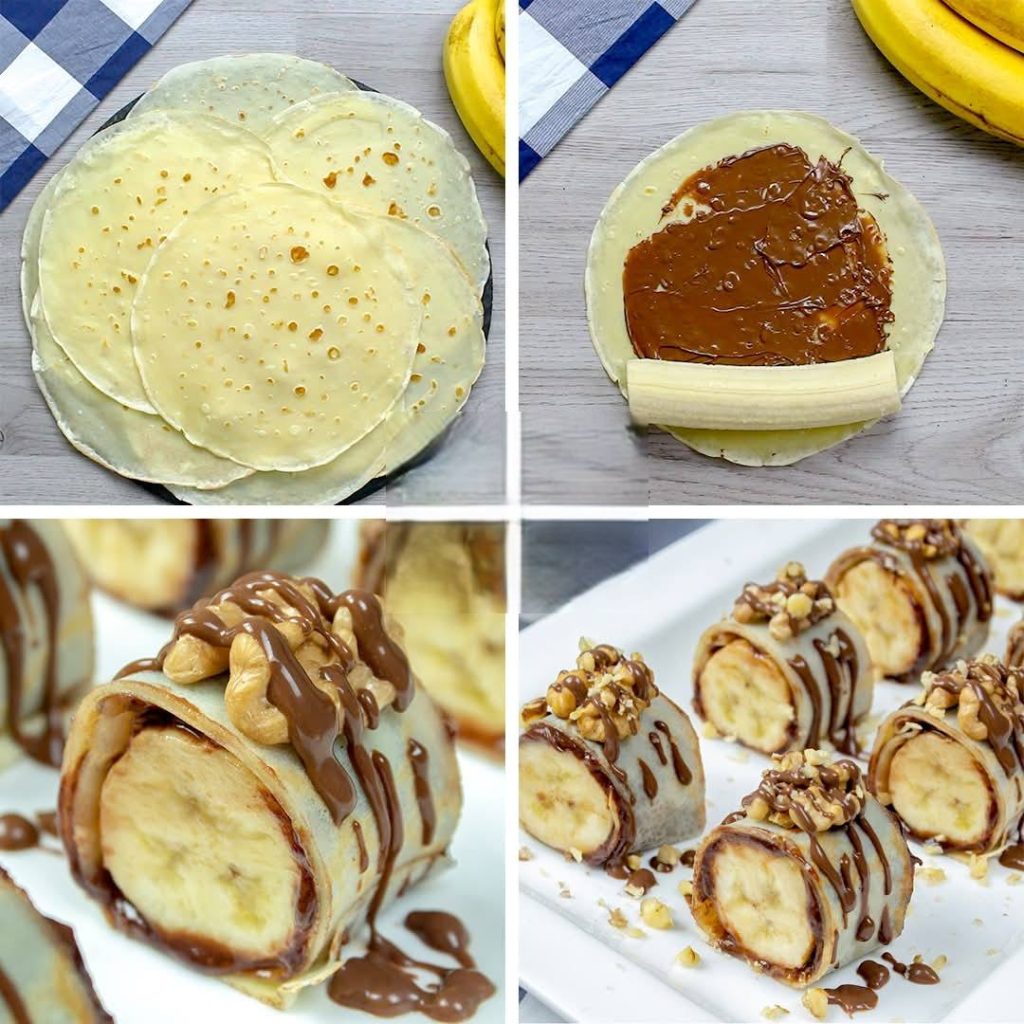 Słodkie naleśniki bananowo-czekoladowe w formie sushi