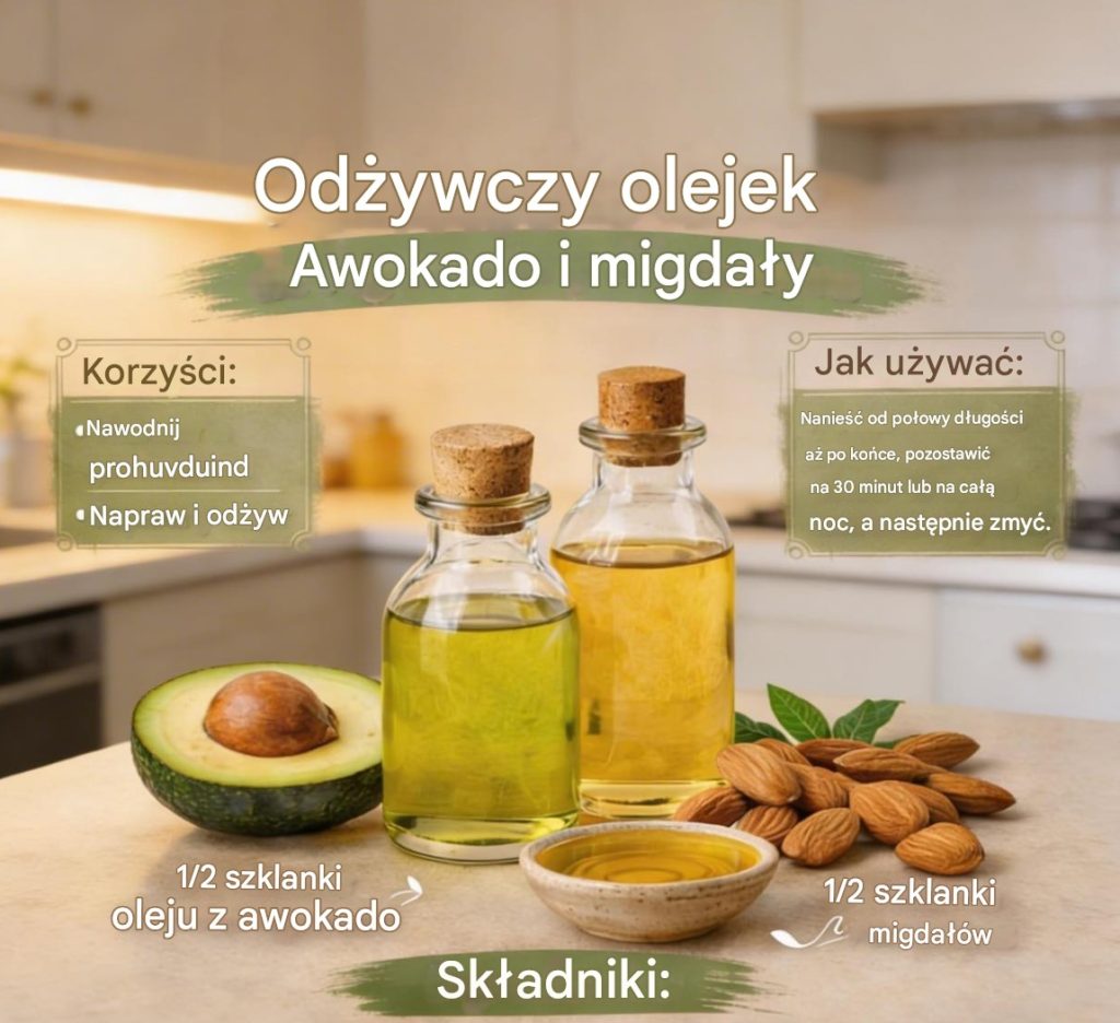 Odżywczy olejek z awokado i migdałów na suche włosy