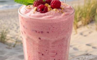 Bananowo malinowy napój z serkiem wiejskim – Smaki Raju