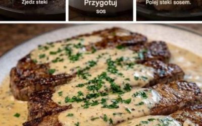 Soczysty stek z kremowym sosem czosnkowym