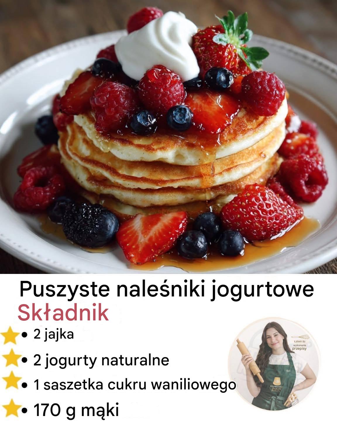 ** Puszyste naleśniki jogurtowe Ultramiękkie, lekkie i puszyste naleśniki. Dzięki jogurtowi są niesamowicie puszyste i mają delikatny smak,