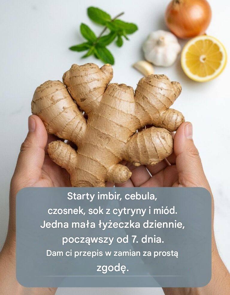 Starty imbir, cebula, czosnek, sok z cytryny i łyżeczka… Zobacz więcej