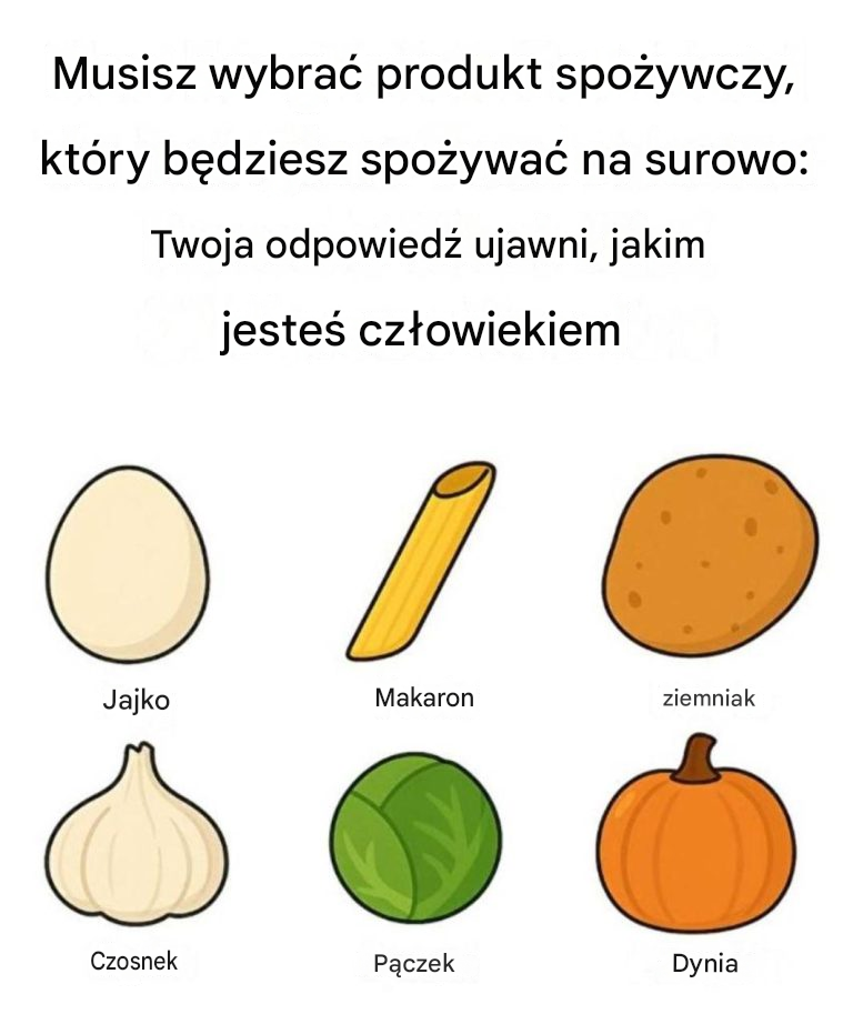 Musisz wybrać produkt spożywczy, który chcesz jeść na surowo: Twoja odpowiedź ujawni, jakim jesteś człowiekiem
