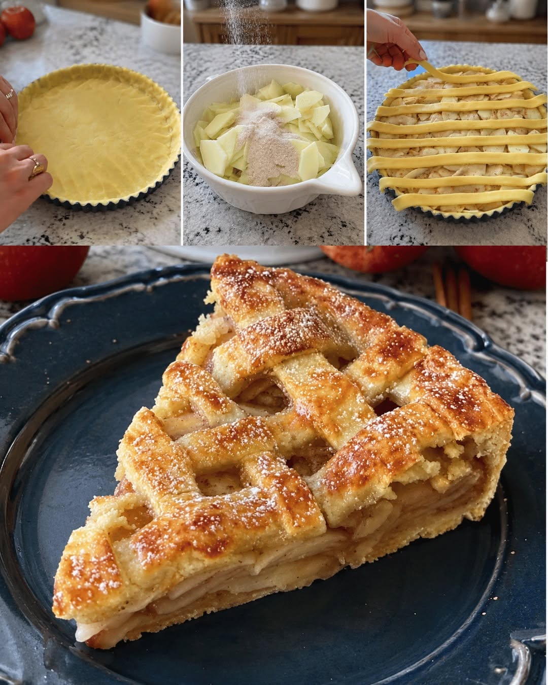 Francuska tarta jabłkowa — domowe kruche ciasto i złocista kratka
